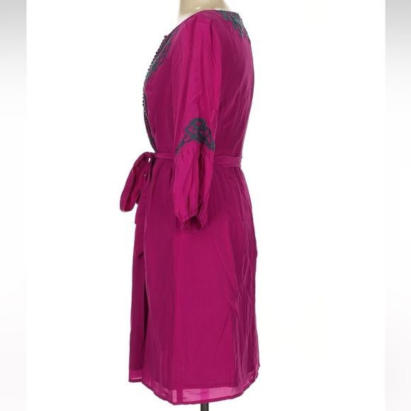 Nanette Lepore Magenta 100% Silk Embroidered Shift Dress Size 4 Small Boho Chic - Picture 3 of 7
